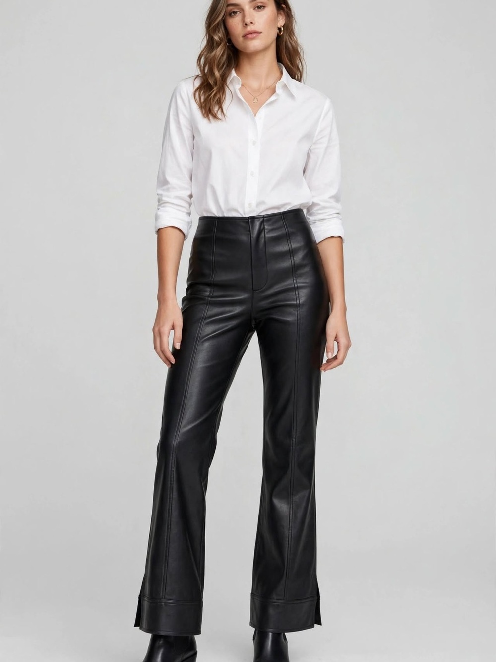We The Free High-Rise Faux Leather Flare Pants - Black